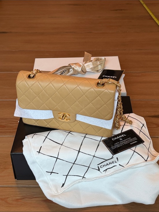 CHANEL Handbags - CHANEL Small Classic Vintage Double Flap Beige Quilted Lambskin with Gold Plated